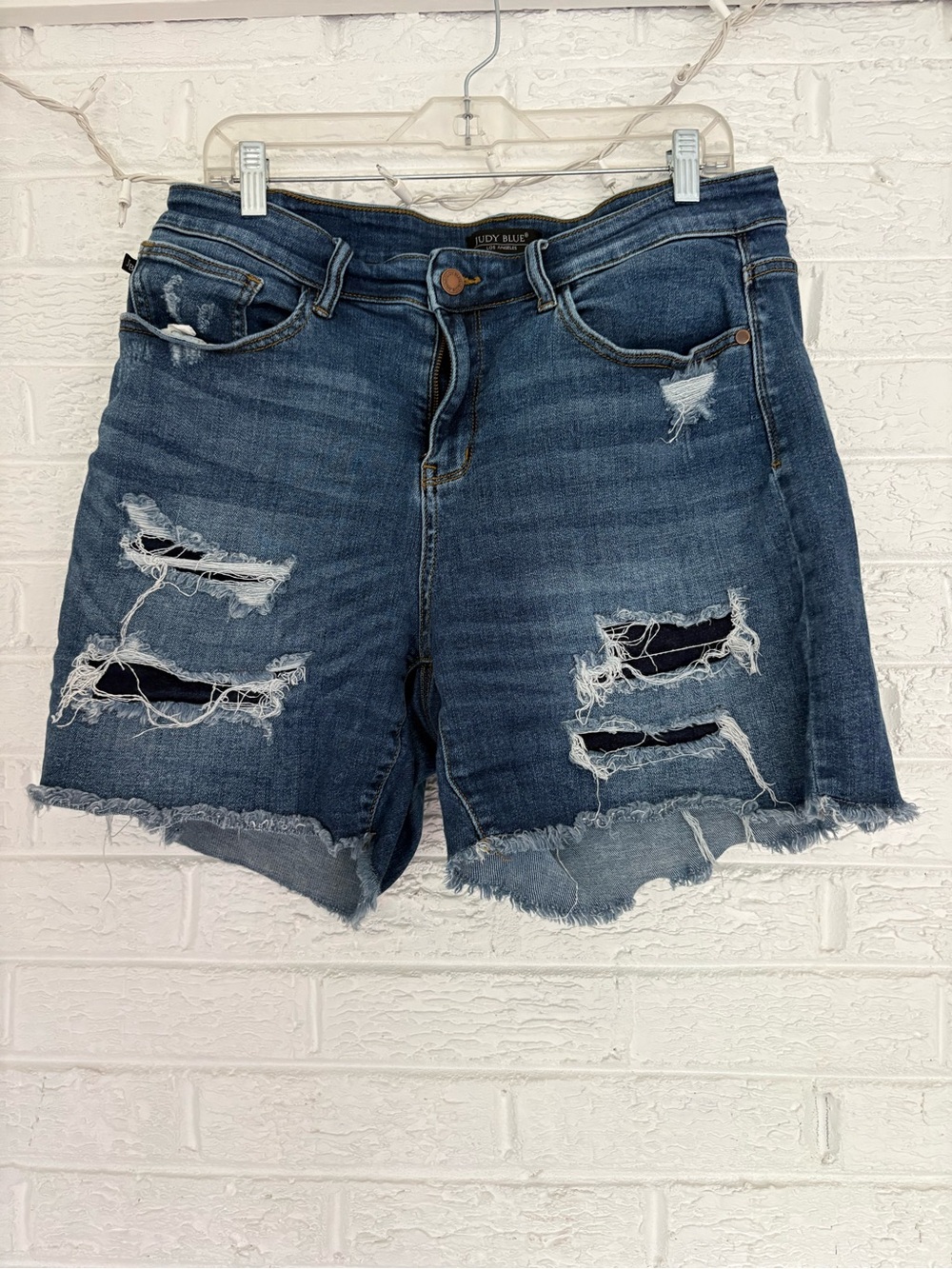 Judy Blue Dark Blue Distressed Denim Cutoff Shorts